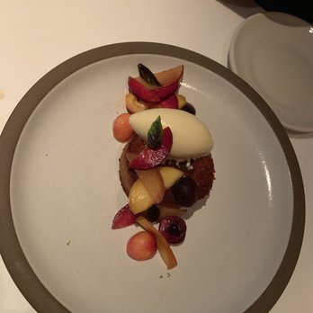 Jeffrey's - Brioche and stone fruit with vanilla ice cream and basil - American Near Me - Austin, Texas Jeffrey's - Brioche and stone fruit with vanilla ice cream and basil - American Near Me - Austin, Texas