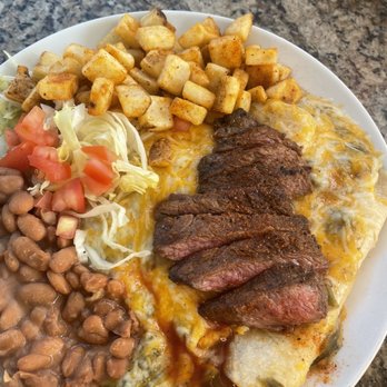 Two Cranes Bistro and Brew - Enchiladas Verdes with Carne Asada - Comfort Food Near Me - Albuquerque, New Mexico