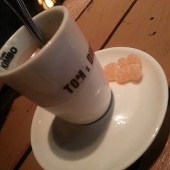 Tom's Diner - espresso comes w/ a sour gummy bear, for some reason - Belgian Near Me - Bruges, VWV