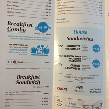 Las Olas Cafe - The menu as of 1/5/2017 - Cuban Near Me - Miami Beach, Florida
