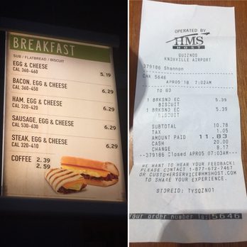 Quiznos - Charged 5.39 for a breakfast sandwich when the sign clearly reads 5.19. - Delis Near Me - Alcoa, Tennessee