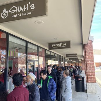 Shah's Halal Food - Exterior with long line for free platter - Halal Near Me - Reston, Virginia Shah's Halal Food - Exterior with long line for free platter - Halal Near Me - Reston, Virginia