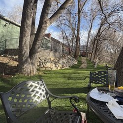 Outdoor seating area above and here at Creekside.