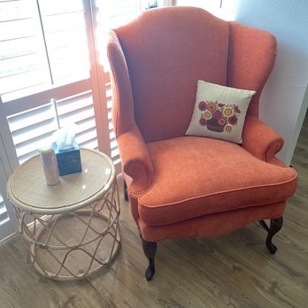 Davis Upholstery - Our amazing wing back chair! Pic doesn't do it justice. We love the bright orange :) - Fabric Stores Near Me - Davis, California Davis Upholstery - Our amazing wing back chair! Pic doesn't do it justice. We love the bright orange :) - Fabric Stores Near Me - Davis, California