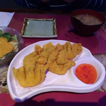 Crazy Cafe - Krab Rangoon, Spicy Rice Soup and Ginger salad - Japanese Near Me - Riverview, Florida