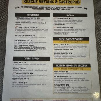Rescue Brewery  & Gastropub - Menu - Breweries Near Me - Upland, California