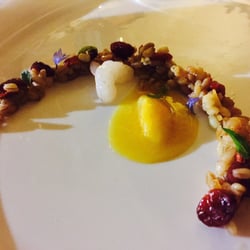 President - Entrè... Da una idea di un bimbo... Farro, goji, frutto della passione e gambero bianco di nassa