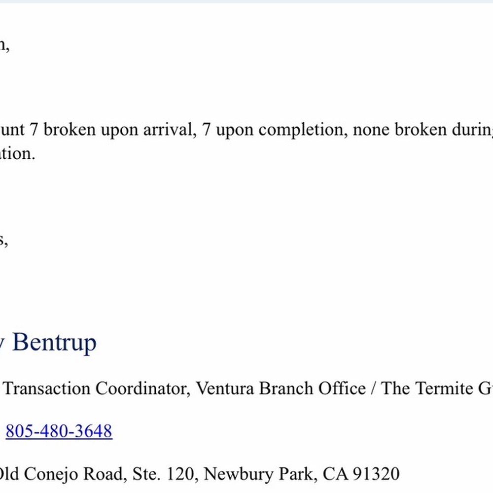 The Termite Guy - Letter from the company. - Pest Control Near Me - Newbury Park, California The Termite Guy - Letter from the company. - Pest Control Near Me - Newbury Park, California