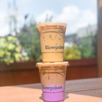 Slowpokes - Iced Ube Latte and Lavender Latte  IG: @joyyeats - Coffee & Tea Near Me - Houston, Texas