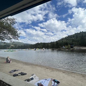 Lake Gregory Regional Park - View of beach from snack shop - Hiking Near Me - Crestline, California