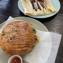 Organic Chipotle Chicken Sandwich + Nutella & Fruit Crepe Organic Chipotle Chicken Sandwich + Nutella & Fruit Crepe