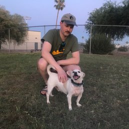Tom is very happy to be at the dog park