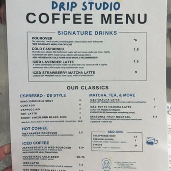 Drip Studio - Menu - Coffee & Tea Near Me - Honolulu, Hawaii