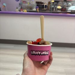 Chocolate icecream with gummy bears.