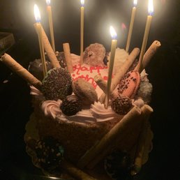 Strawberry Champagne Cake. My husband added the cookies and candy to it to make it extra special, but the cake itself was delicious.