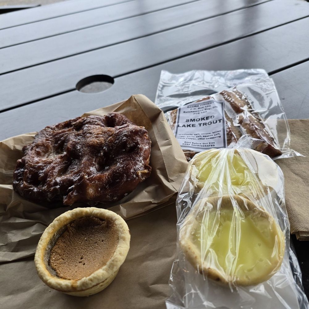 Voyageurs' Lodge - Plain Jane Butter Tart, not a fan/ Lemon Tart, Apple Fritter & Smoked Lake Trout - Hotels Near Me - Batchawana Bay, Ontario Voyageurs' Lodge - Plain Jane Butter Tart, not a fan/ Lemon Tart, Apple Fritter & Smoked Lake Trout - Hotels Near Me - Batchawana Bay, Ontario