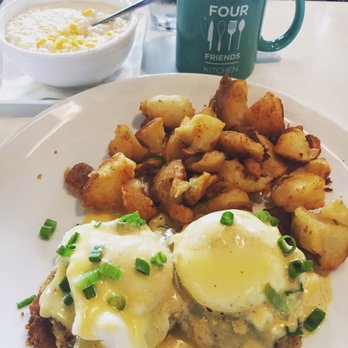 Four Friends Kitchen - Crab Benedict and cheese grits - Southern Near Me - Denver, Colorado