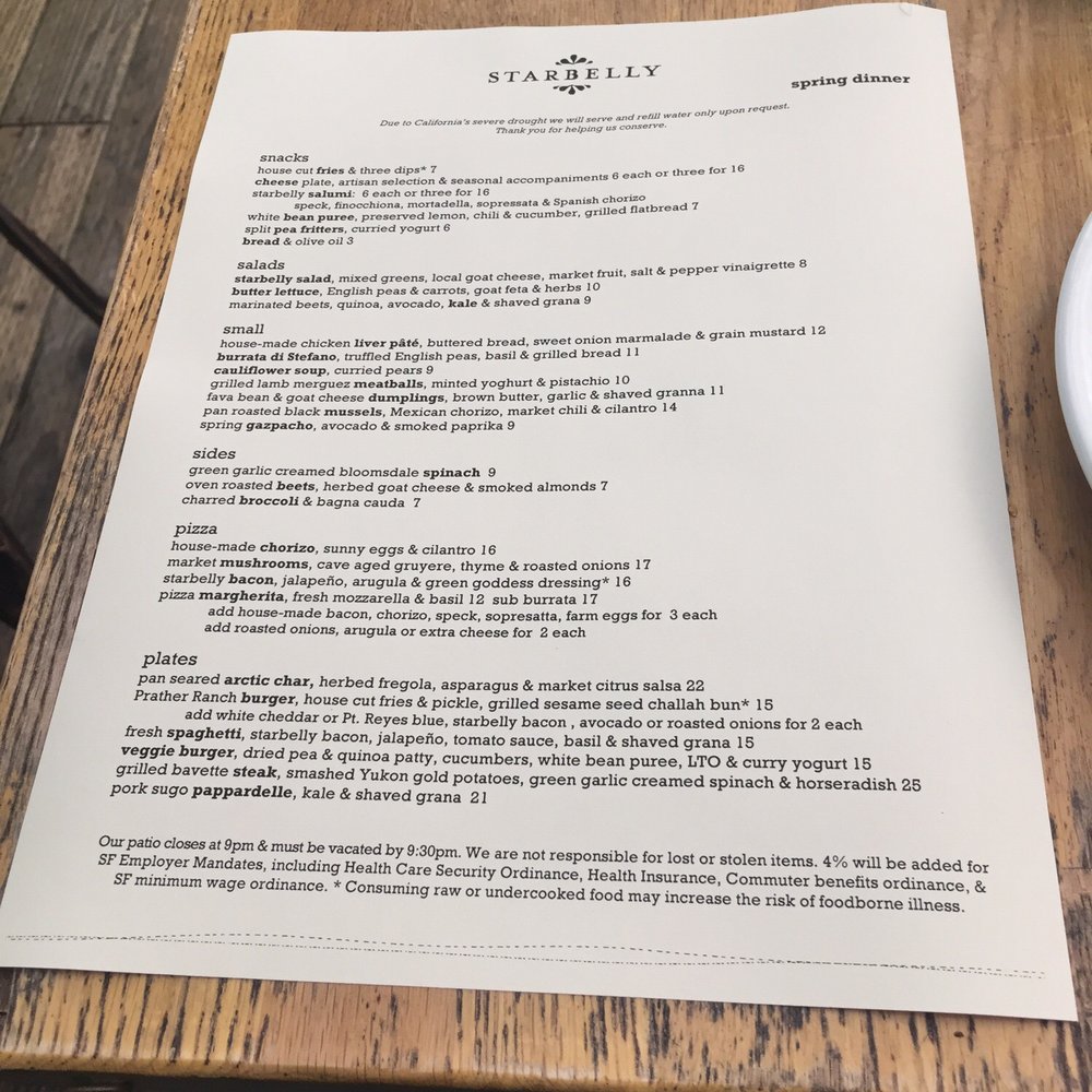 Starbelly - Menu - New American Near Me - San Francisco, California Starbelly - Menu - New American Near Me - San Francisco, California
