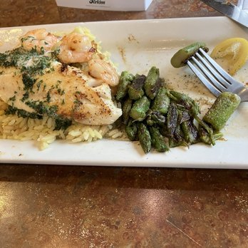 Perkins American Food - Grilled fish-sorry, I ate some of the shrimp before taking pic - American Near Me - Ames, Iowa