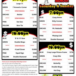 Big Valley Bingo - Evening schedule through the week