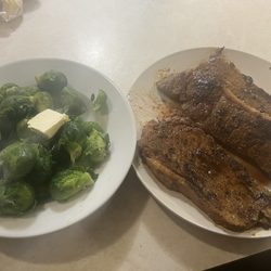 Schnucks Harvester - Steak and Brussel sprouts.