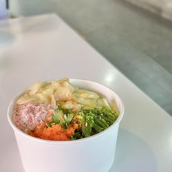 O Poke & Greens - 2 scoops Salmon n Spicy Tuna Imitation crab, cilantros, ginger, masago, edamame, cucumber, and spicy mayo