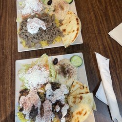 Mediterranean Gyro Grill - Chicken Souvlaki (bottom) Gyro Plate (top)