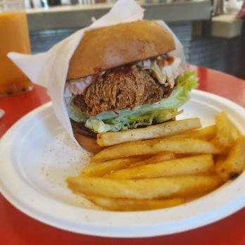 Riverside Food Lab - Butter chicken burger (comes with a couple fries, lol) from masala mischief 5/10 - Food Court Near Me - Riverside, California Riverside Food Lab - Butter chicken burger (comes with a couple fries, lol) from masala mischief 5/10 - Food Court Near Me - Riverside, California