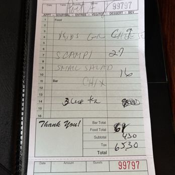 O'Shea's Olde Inne - Our check (subtotal $61) - Irish Near Me - West Dennis, Massachusetts