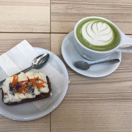 Matcha latte and carrot cake Matcha latte and carrot cake