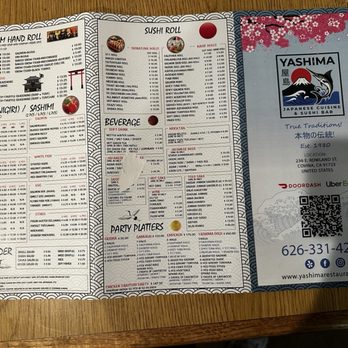 Yashima Restaurant - Menu - Sushi Bars Near Me - Covina, California