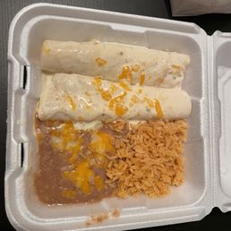 2 chicken enchiladas with rice and beans 2 chicken enchiladas with rice and beans