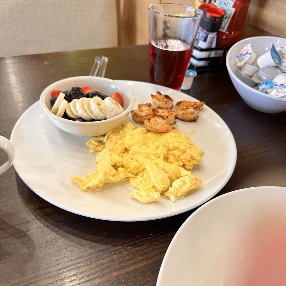Toasty - Fruit bowl, scrambled eggs and grilled shrimps - Breakfast & Brunch Near Me - Myrtle Beach, South Carolina Toasty - Fruit bowl, scrambled eggs and grilled shrimps - Breakfast & Brunch Near Me - Myrtle Beach, South Carolina
