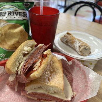 D'aleo Italian Deli - The Hot Man sub, chip, tea, and a fresh cannoli - Delis Near Me - Saint Augustine, Florida