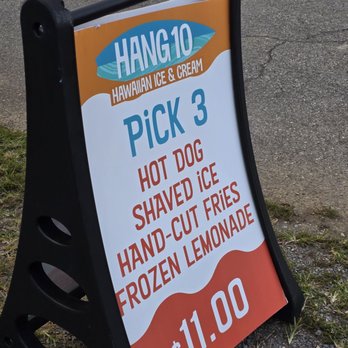 Hang 10 - A floor sign with a good combination of items for a reasonable price. - Shaved Ice Near Me - Roanoke, Virginia