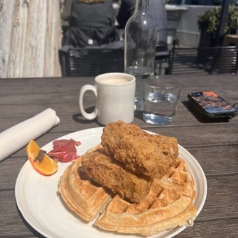 The Plot - Chicken and waffles... more likely tofu chicken but the waffle was delicious. - Vegan Near Me - Oceanside, California