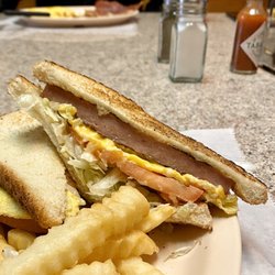 People's Grill - Bologna, egg and cheese sandwich with LTM and crinkle fries - ON POINT!