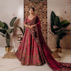 Well Groomed - Deep Plum Wedding Lehenga with wine shawl.