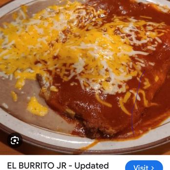 El Burrito Jr - Asada burrito with rice inside plus beans and cheese w red sauce - Mexican Near Me - Torrance, California El Burrito Jr - Asada burrito with rice inside plus beans and cheese w red sauce - Mexican Near Me - Torrance, California