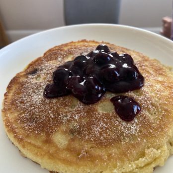Belly Cake - Blueberry pancake filled with blueberries inside as well. Just the right amount of tartness. - Pancakes Near Me - Bayside, New York Belly Cake - Blueberry pancake filled with blueberries inside as well. Just the right amount of tartness. - Pancakes Near Me - Bayside, New York