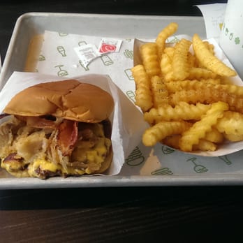 Shake Shack Winter Park - Shackmeister burger (add bacon) and fries - Burgers Near Me - Winter Park, Florida Shake Shack Winter Park - Shackmeister burger (add bacon) and fries - Burgers Near Me - Winter Park, Florida