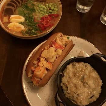 Sea Level NC - sc blackened tuna ramen on left & conneticut style lobster roll on right - Seafood Near Me - Charlotte, North Carolina Sea Level NC - sc blackened tuna ramen on left & conneticut style lobster roll on right - Seafood Near Me - Charlotte, North Carolina