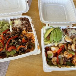 Beef fajitas and shrimp fajitas