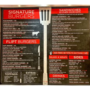 Flipt - Menu. Flipt @ Rivers Casino . DesPlains IL  Pretty Good Burgers Sandwiches HotDogs Salads Wraps etc. Nice & Quick Service. Cool. - Burgers Near Me - Des Plaines, Illinois