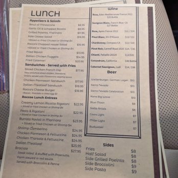 Rocco's Café - Lunch menu, 2/16/24 - Italian Near Me - San Francisco, California