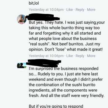 Roll On In - Lebanon - I will never support an unprofessional company that openly mocks customers. Roll On In definitely could have responded better to this. - Sushi Bars Near Me - Lebanon, Ohio