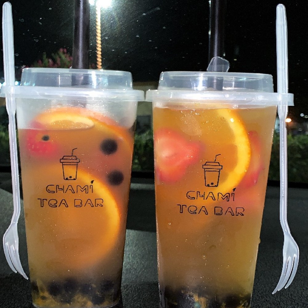 Chami Tea Bar - Chami Fruit Tea - XL (passion fruit, watermelon, lemon, strawberry, orange) with boba - Bubble Tea Near Me - Whittier, California