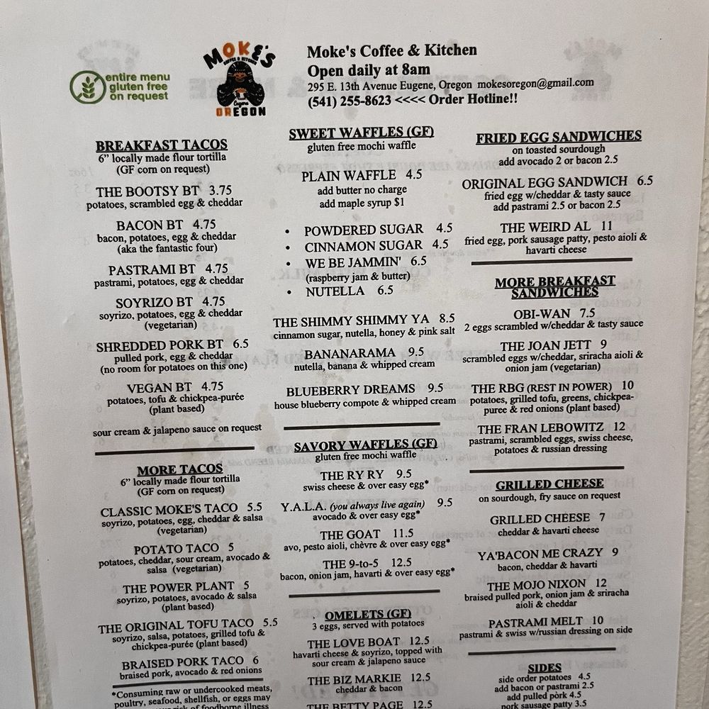 Moke's Coffee & Kitchen - menu - Coffee & Tea Near Me - Eugene, Oregon Moke's Coffee & Kitchen - menu - Coffee & Tea Near Me - Eugene, Oregon