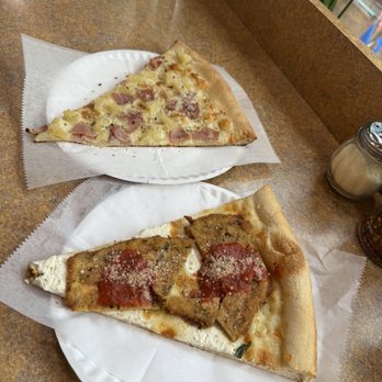 Stage Door Pizzeria - Hawaiian slice and White Eggplant Pizza Slice - Pizza Near Me - New York, New York