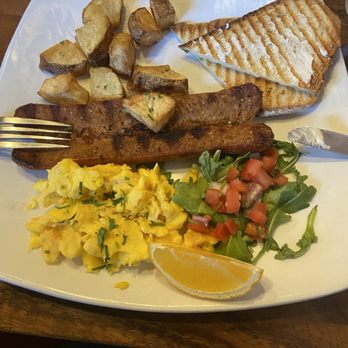 Acova - The Basic. Eggs, potatoes, sausage, ciabatta and side salad. - New American Near Me - Denver, Colorado Acova - The Basic. Eggs, potatoes, sausage, ciabatta and side salad. - New American Near Me - Denver, Colorado